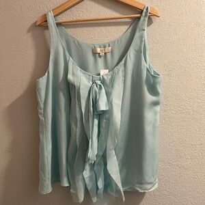 LOFT Women's Sleeveless Top Size L‎ Light Green Ruffle Front Blouse